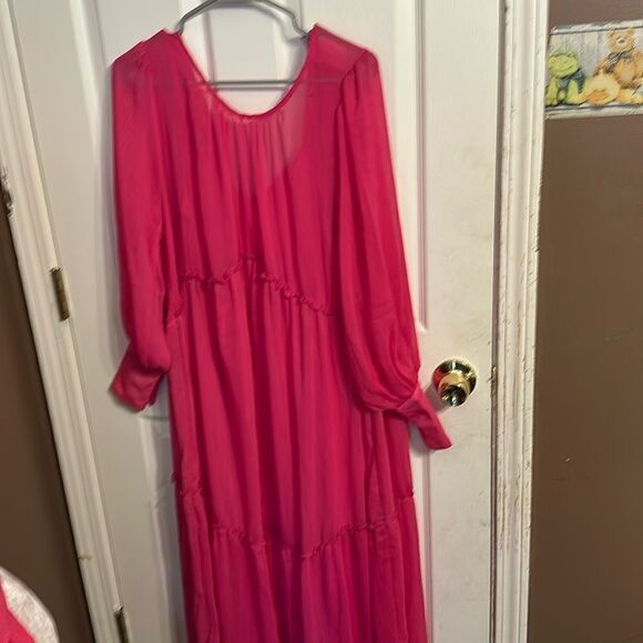 TopShop Premium TieredBrightPinkThrowOnMaxi DressNWOT XSmall. - Picture 1 of 12
